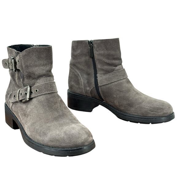 Aquatalia Moto Boot Sophia Buckle Suede Waterproof Women's SZ 6.5 Winter Gray - Picture 2 of 11